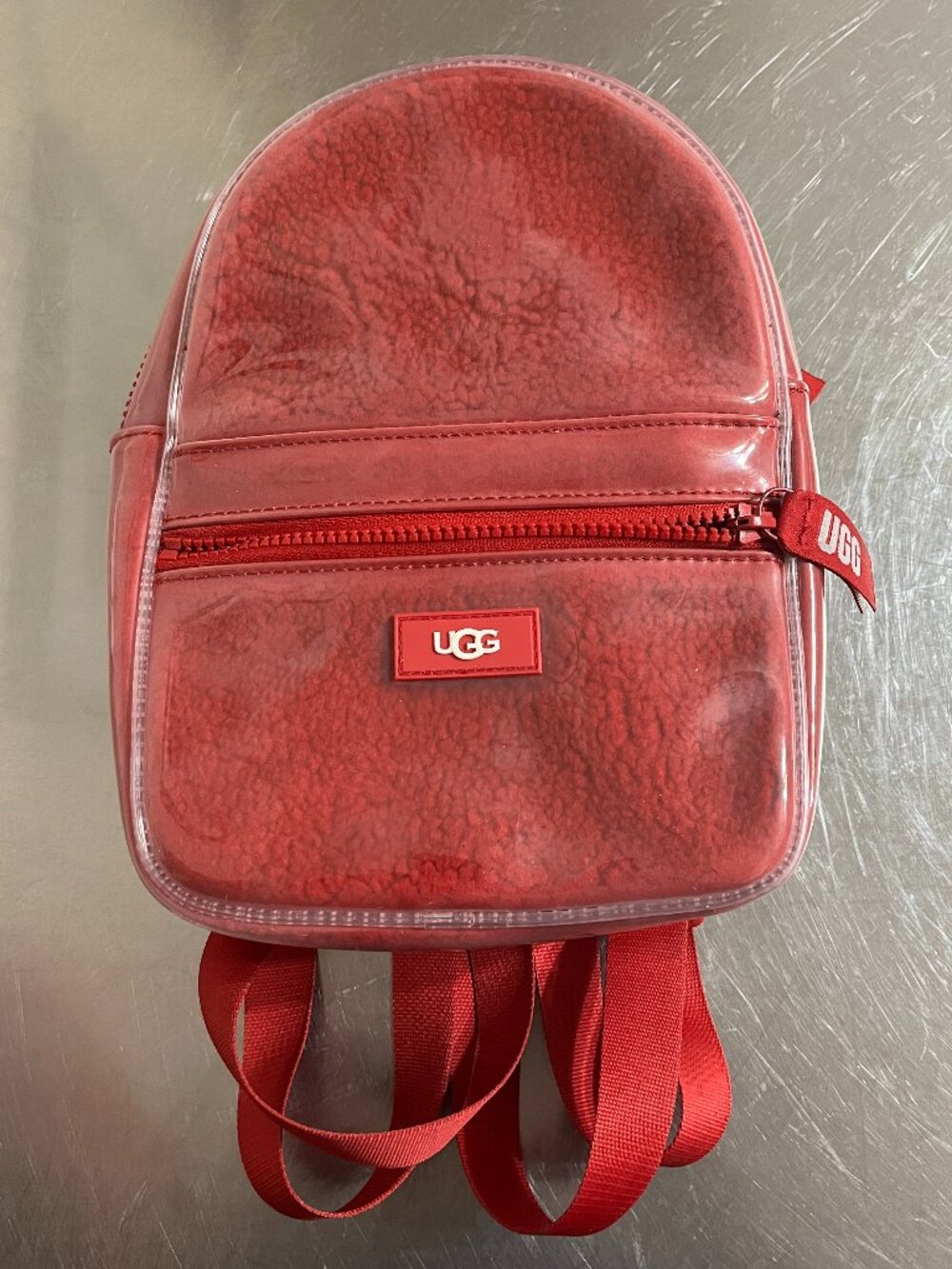 UGG Dannie II Mini Backpack Clear Red Fuzzy Interior Bag